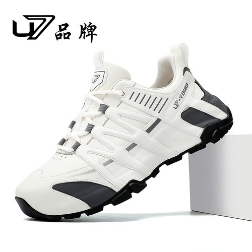 U7品牌男鞋 头层牛皮拼接特殊材质 2025时尚百搭潮流厚底休闲鞋主图
