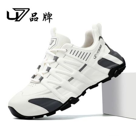 U7品牌男鞋 头层牛皮拼接特殊材质 2025时尚百搭潮流厚底休闲鞋