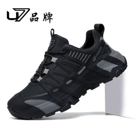 U7品牌男鞋 头层牛皮拼接特殊材质 时尚百搭潮流厚底男士休闲潮鞋