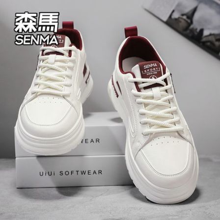 SENMA/森马小白鞋男款2025新款夏季皮面厚底轻便潮鞋百搭休闲板鞋