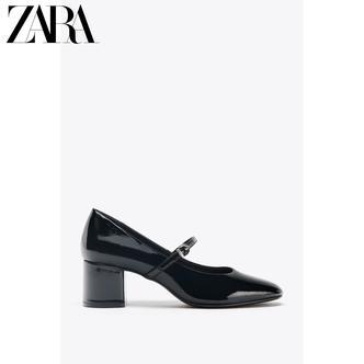 ZARA25秋季新款 女鞋 漆皮效果中跟芭蕾鞋 2809610 800