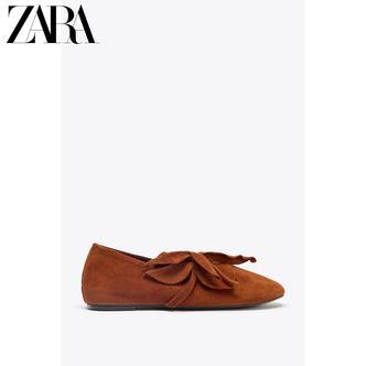 ZARA25秋季新款 女鞋 流光风花朵皮革芭蕾鞋 3595510 709