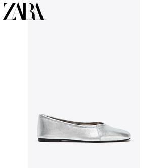 ZARA25秋季新款 女鞋 金属感皮革芭蕾鞋 2807610 808