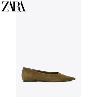 ZARA25秋季新款 女鞋 反绒皮尖头芭蕾鞋 1521610 517
