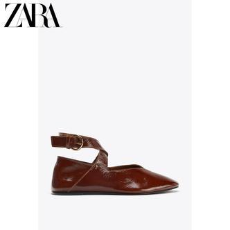 ZARA25秋季新款 女鞋 流光风漆皮效果搭扣芭蕾鞋 3591510 700