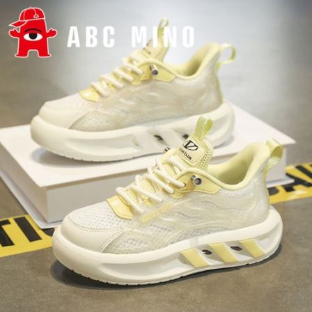 ABC MINO女童鞋子2025夏季新款网面透气运动鞋中大童软底潮牌板鞋