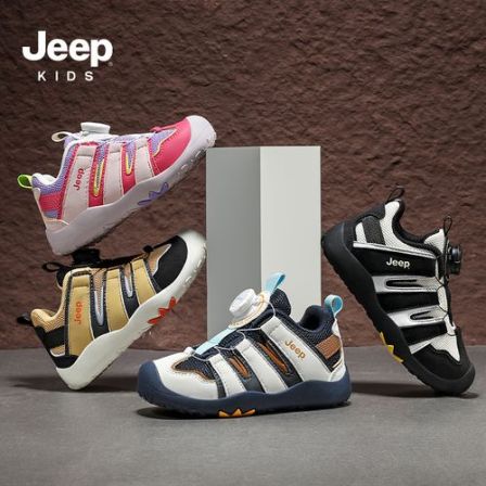 jeep童鞋运动鞋秋季新款男童户外双网透气体考鞋女童轻便防滑跑鞋