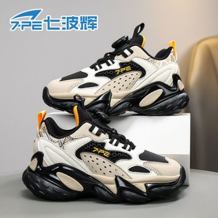 七波辉男童2025秋季新款皮面防水百搭青少年防滑耐磨舒适运动跑鞋