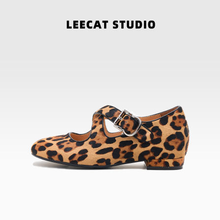 LeeCatStudio|豹纹玛丽珍女鞋2025新秋马毛浅口单鞋内增高芭蕾鞋