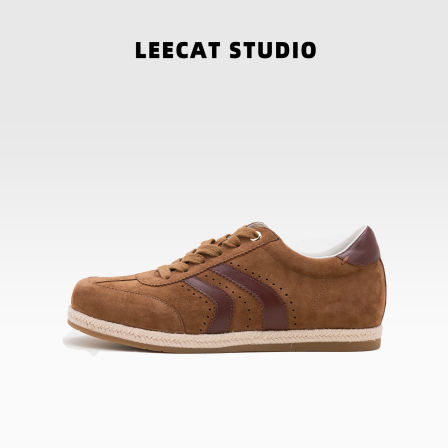 LeeCatStudio|棕色真皮德训鞋女秋平底舒适轻便不累脚复古阿甘鞋