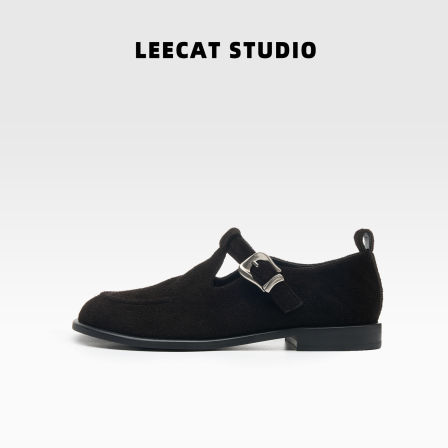 LeeCat Studio | 一字扣勃肯鞋女2025黑色超软全包复古包头鞋
