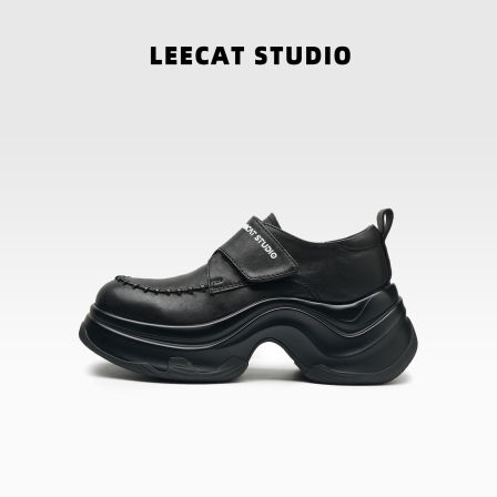 LeeCatStudio| 厚底乐福鞋女2025秋季新款黑色增高复古真皮皮鞋