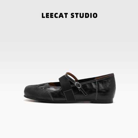 LeeCatStudio|黑色玛丽珍单鞋一字带浅口平底不累脚复古小皮鞋女