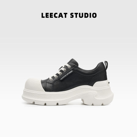 LeeCatStudio| 厚底松糕鞋女2025秋季黑色增高真皮不累脚休闲鞋