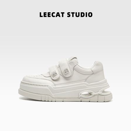 LeeCatStudio |厚底板鞋女2025秋季运动休闲白色魔术贴增高松糕鞋
