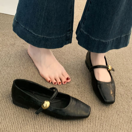 超软羊皮黑色单鞋女2025新款秋季低跟平底小皮鞋法式玛丽珍女鞋子