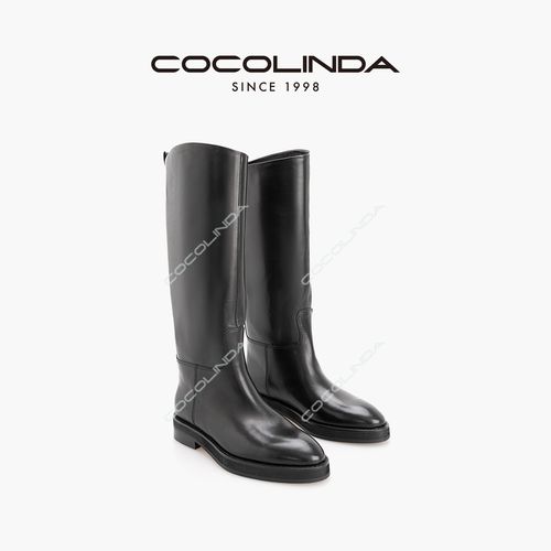 COCOLINDA| 软黑色牛皮老钱厚底骑士靴马靴X5359主图