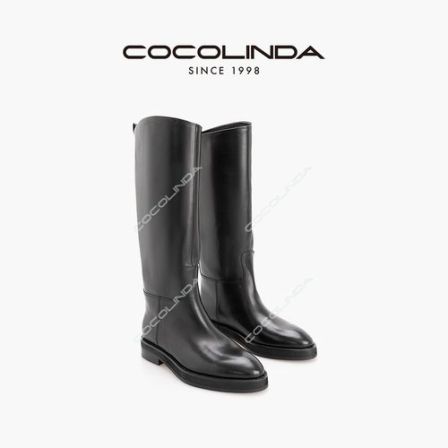 COCOLINDA| 软黑色牛皮老钱厚底骑士靴马靴X5359