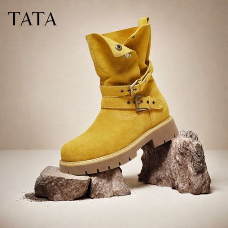 【琥珀流光】TATA他她2025冬新款西部靴休闲中靴复古时装靴CF501DZ5