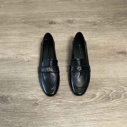 Dannyfrey头层牛皮秋季新款复古时尚编织山茶花女真皮乐福鞋3CM主图