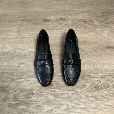 Dannyfrey头层牛皮秋季新款复古时尚编织山茶花女真皮乐福鞋3CM