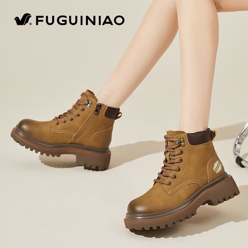 FUGUINIAO/富贵鸟大黄靴女小个子马丁靴2025新款复古工装靴短靴女主图