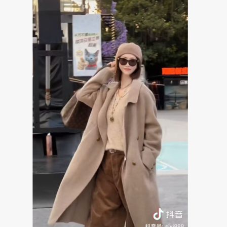 熙薇【卡布奇诺】秋冬季新款时尚气质休闲中长款大衣外套H5247