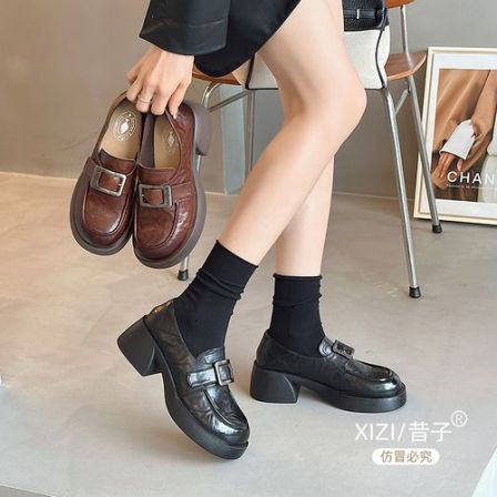 xizi/昔子0588厚底乐福鞋新款女鞋单鞋魔术贴秋季时尚鞋百搭款