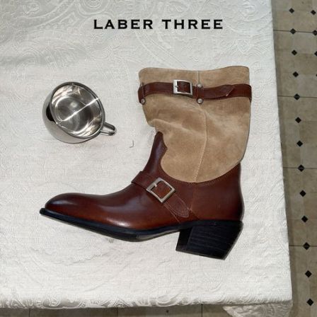 LABERTHREE 流光风美拉德堆堆复古撞色马靴时尚西部靴中筒靴