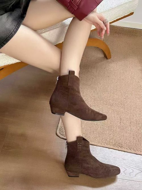 【婷婷推荐】B68226-10 法式秋季百搭瘦瘦靴女方头粗跟内增高弹力靴主图