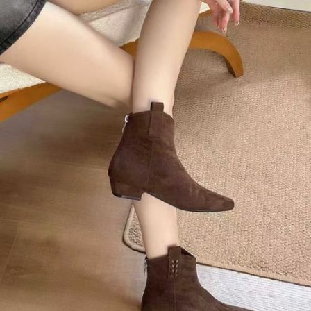 【婷婷推荐】B68226-10 法式秋季百搭瘦瘦靴女方头粗跟内增高弹力靴