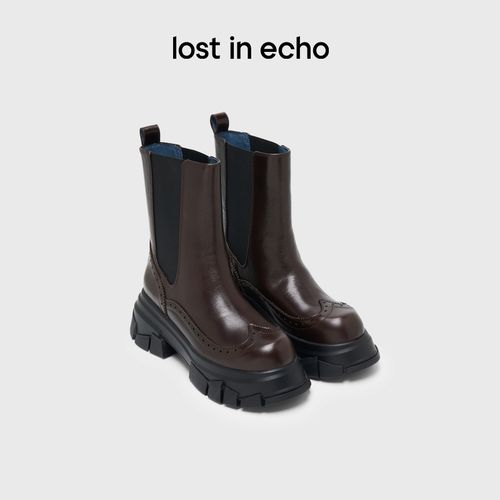 lost in echo2025早秋新款布洛克碎石底牛皮厚底增高短靴切尔西靴主图
