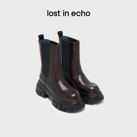 lost in echo2025早秋新款布洛克碎石底牛皮厚底增高短靴切尔西靴