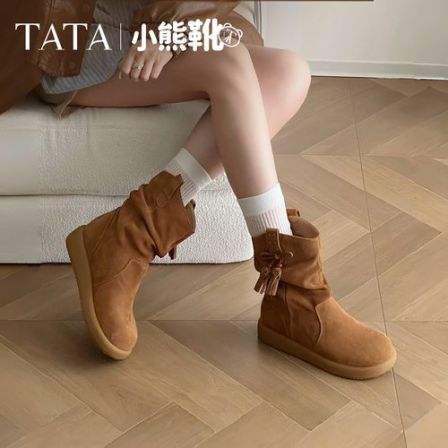 【琥珀流光】TATA他她2025冬新款商场同款休闲中靴复古女靴CHD01DZ5