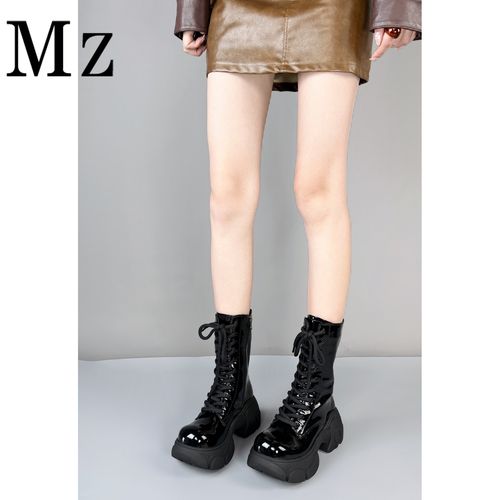 Mr.Zheng/7cm/厚底系带增高马丁靴个性百搭秋冬新款亮面女靴短靴主图