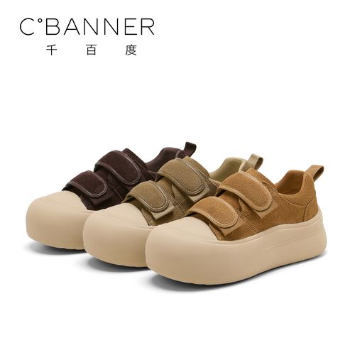 C.BANNER/千百度时尚休闲鞋女2025新款学院风魔术贴厚底休闲鞋主图