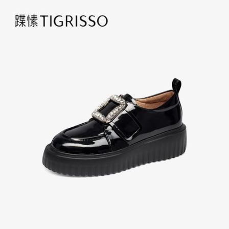 蹀愫2025年秋季新款有钱钻厚底魔术贴乐福鞋漆皮小皮鞋TA65521-12