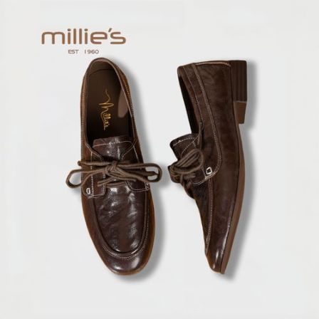 MILLIE'S/妙丽2025新款休闲低跟交叉带懒人时尚舒适乐福鞋复古风