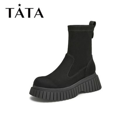 Tata他她休闲厚底弹力靴女靴子复古瘦瘦靴短靴冬新款CAC01DZ4