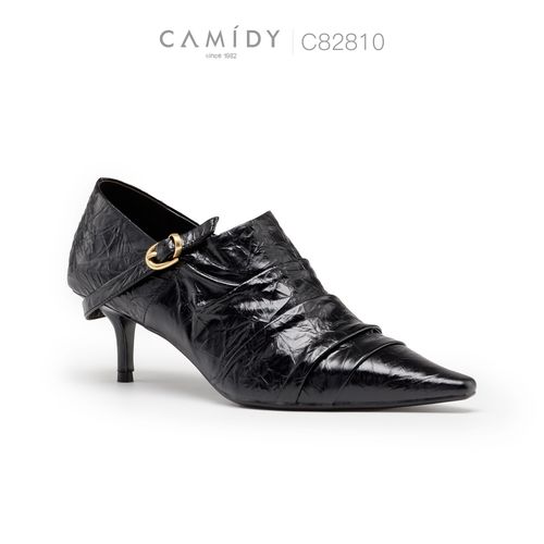 CAMIDY SINCE 1982尖头褶皱手抓花牛胎漆皮深口小猫跟鞋C82810主图