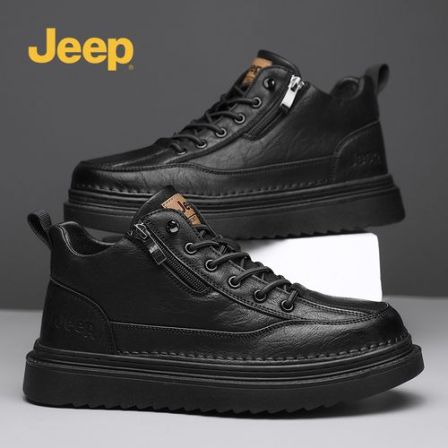 Jeep吉普男鞋2025新款秋季真皮厚底休闲马丁靴户外工作黑色工装鞋