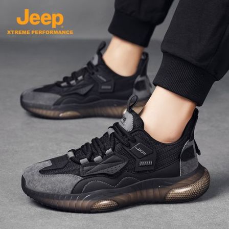 Jeep吉普运动鞋男夏季新款防滑耐磨真皮厚底工作男鞋登山休闲板鞋