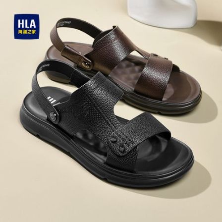 HLA/海澜之家男鞋新款夏季真皮休闲透气男沙滩鞋户外凉拖鞋两穿