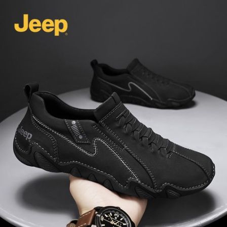 Jeep吉普男鞋运动休闲百搭潮鞋2025秋季新款缓震鞋真皮时尚鞋男款