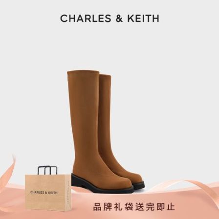 CHARLES & KEITH【琥珀流光】厚底后拉链弹力高筒长靴CK1-90580196
