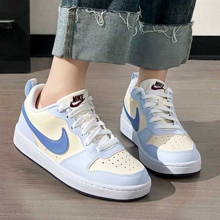 流光风 Nike耐克COURT BOROUGH奶油北卡蓝女鞋板鞋送女生七夕礼物