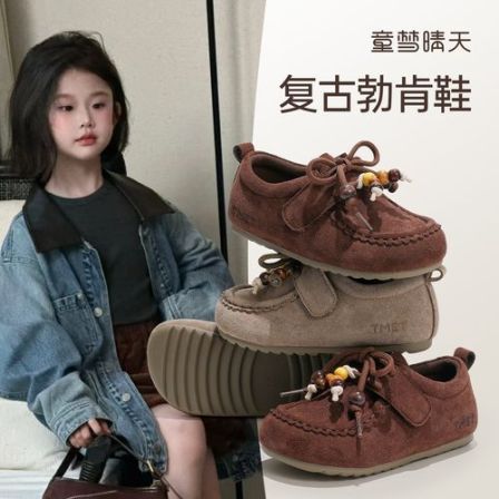 童梦晴天儿童勃肯鞋豆豆鞋女孩鞋子皮鞋秋季新款浅口单鞋防滑耐磨