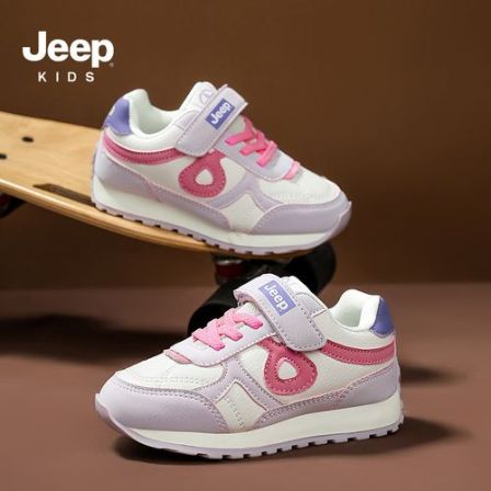 Jeep儿童运动鞋秋季新款皮面防滑软底女童休闲鞋中大童百搭阿甘鞋