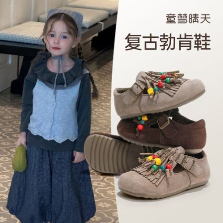童梦晴天女童勃肯鞋中大童豆豆鞋浅口皮鞋2025潮款儿童鞋男童鞋