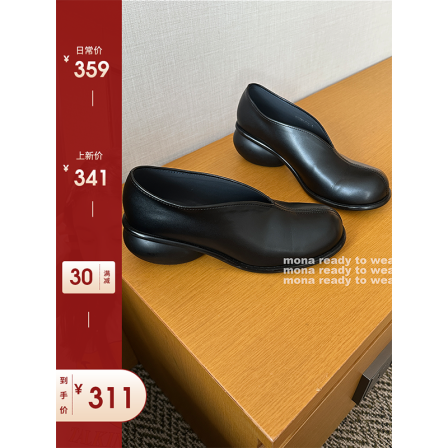 MONA 黑色 日系简约百搭 时尚设计小众小圆头高跟鞋女 2025新款